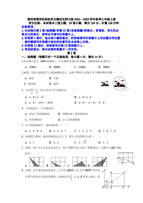 第四章图形的相似单元测试北师大版2024—2025学年秋季九年级上册