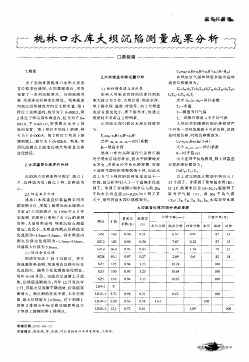 桃林口水库大坝沉陷测量成果分析