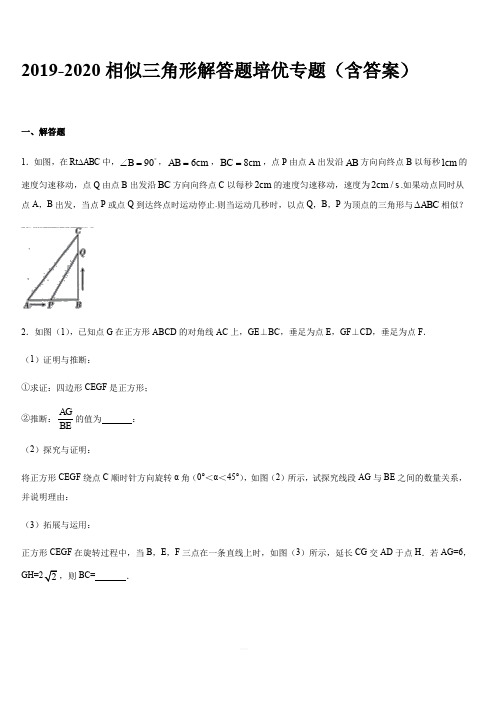 北师大版九年级数学上册  相似三角形解答题培优专题(含答案)