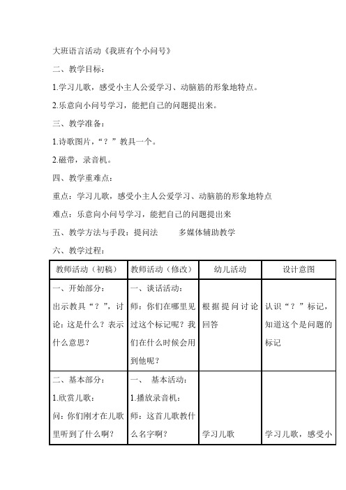 大班语言活动《我班有个小问号》