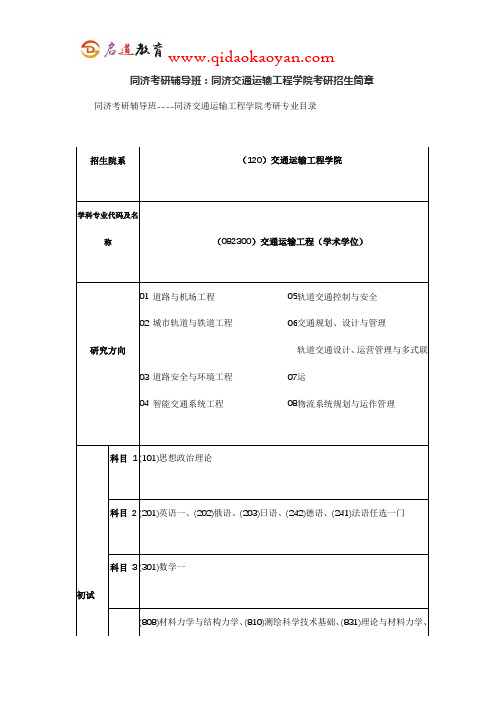 同济考研辅导班：同济交通运输工程学院考研招生简章