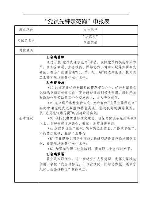 党员示范岗申报表(模板)