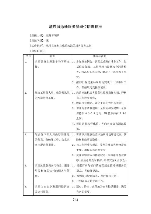 酒店游泳池服务员岗位职责标准