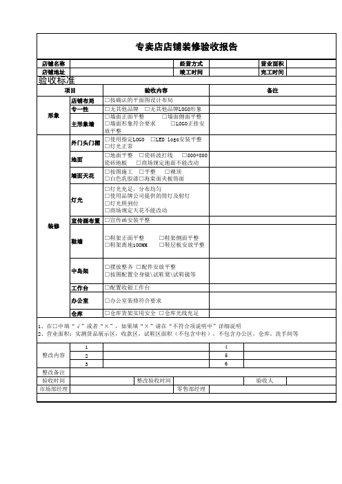 专卖店店铺装修验收报告模板