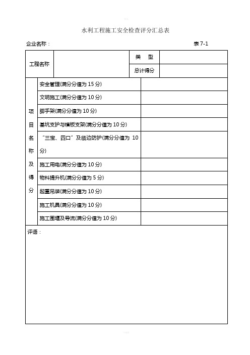水利工程安全检查评分表