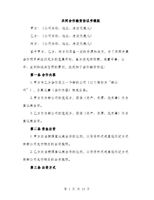 共同合作融资协议书模板（4篇）