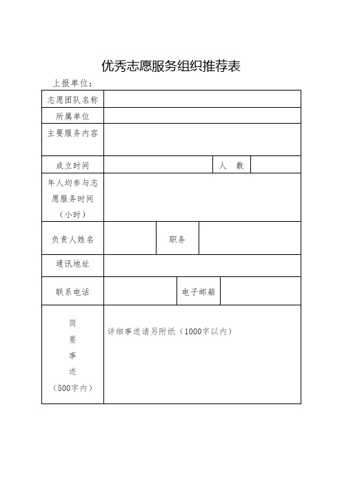 优秀志愿服务组织推荐表(经典实用模板,建议收藏)