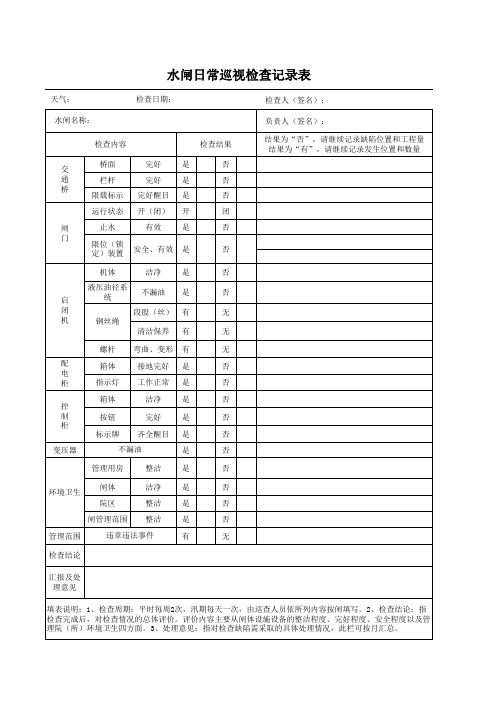 水闸日常巡视检查记录表