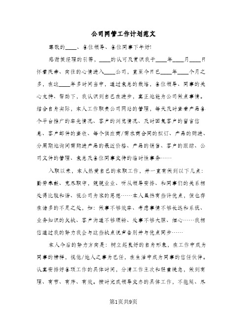 公司网管工作计划范文（四篇）