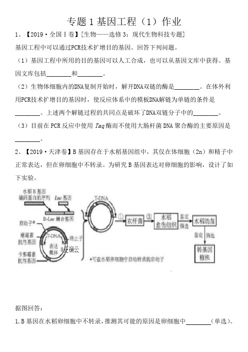 专题1基因工程(1)作业