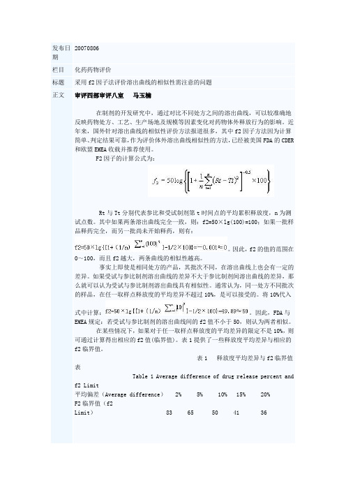 采用f2因子法评价溶出曲线的相似性需注意的问题