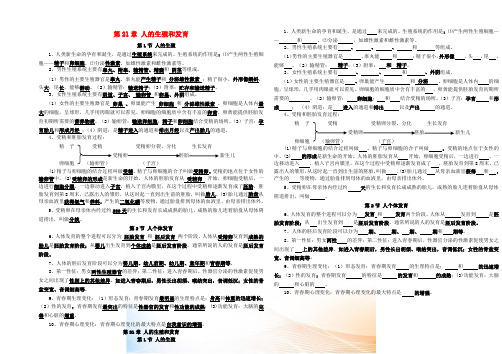 八年级生物上册 第21章 人的生殖和发育复习提要及学案(新版)苏科版