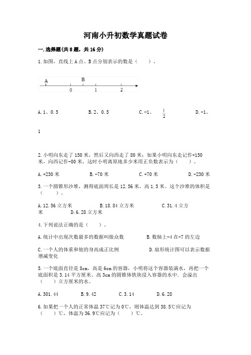 河南小升初数学真题试卷及答案(历年真题)