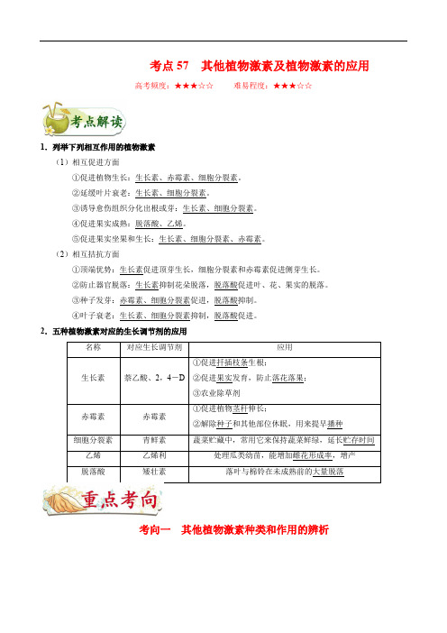 考点57 其他植物激素及植物激素的应用-备战2020年高考生物考点一遍过