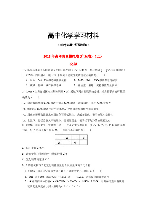 高考化学复习高考仿真模拟卷(广东卷)(五).docx