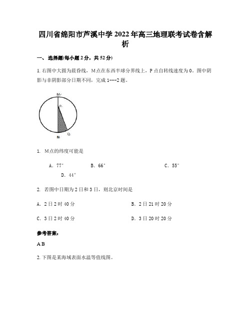 四川省绵阳市芦溪中学2022年高三地理联考试卷含解析