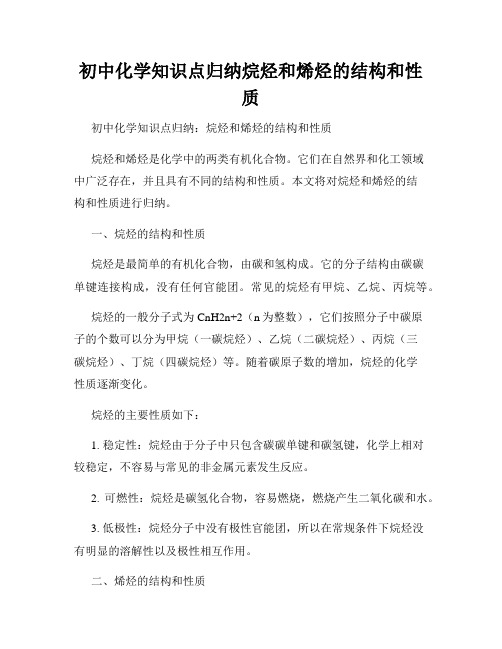 初中化学知识点归纳烷烃和烯烃的结构和性质