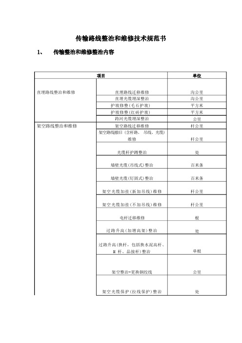 传输线路整治和维修技术规范书要点