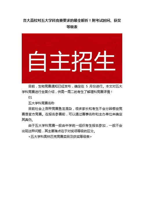 各大高校对五大学科竞赛要求的最全解析！附考试时间、获奖等级表