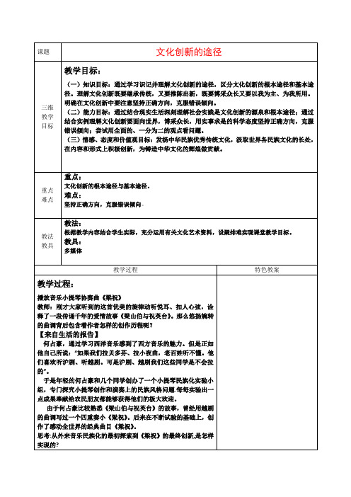 高三政治《文化生活》教案2.5.2《文化创新的途径》