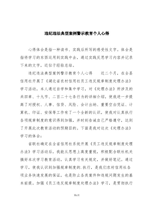 违纪违法典型案例警示教育个人心得