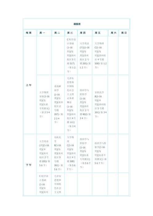 医学院课表