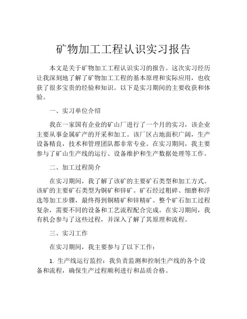 矿物加工工程认识实习报告