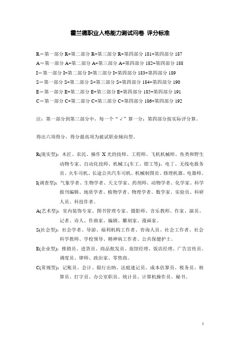 霍兰德职业人格能力测试问卷评分