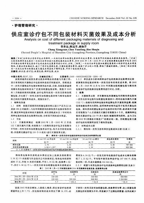 供应室诊疗包不同包装材料灭菌效果及成本分析