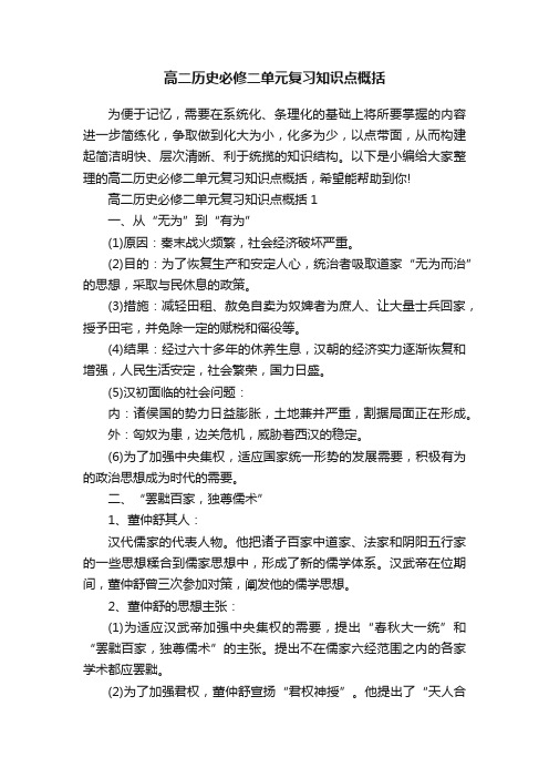 高二历史必修二单元复习知识点概括