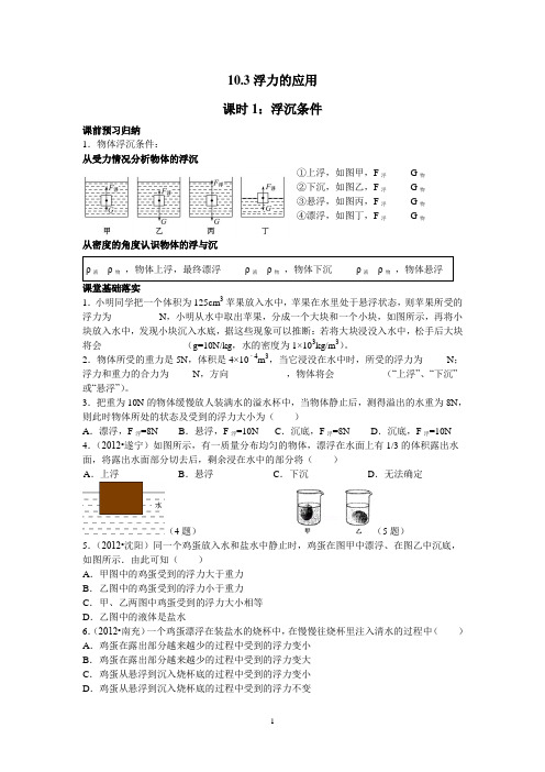 10.3浮力的应用——课时1：浮沉条件