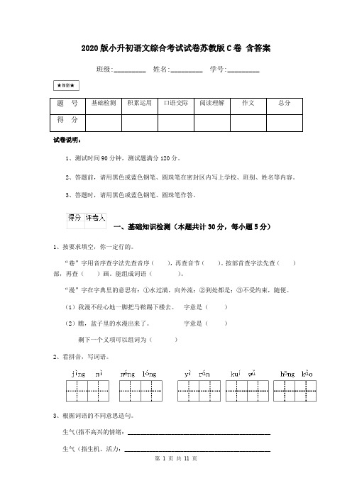 2020版小升初语文综合考试试卷苏教版C卷 含答案