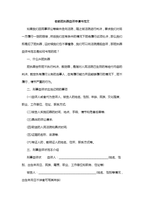 老赖拒执罪自诉申请书范文