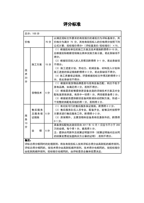 标书评分标准