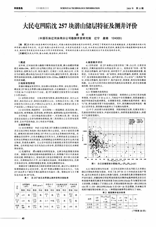 大民屯凹陷沈257块潜山储层特征及测井评价