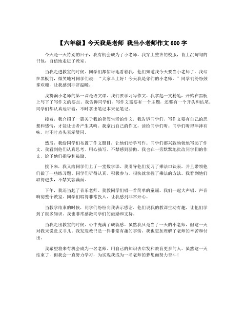 【六年级】今天我是老师 我当小老师作文600字