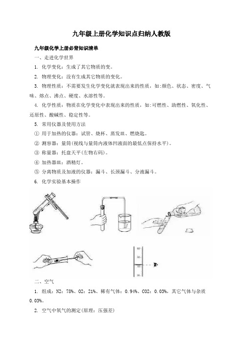 九年级上册化学知识点归纳人教版