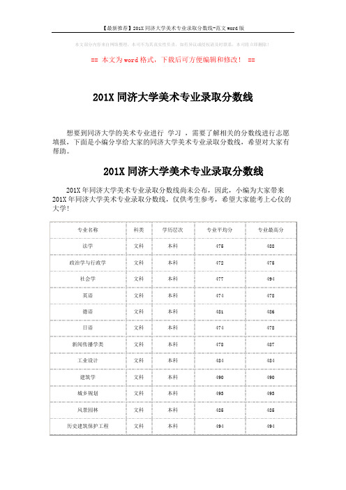 【最新推荐】201X同济大学美术专业录取分数线-范文word版 (4页)