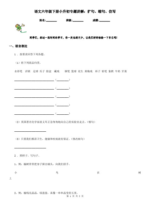 语文六年级下册小升初专题讲解：扩句、缩句、仿写