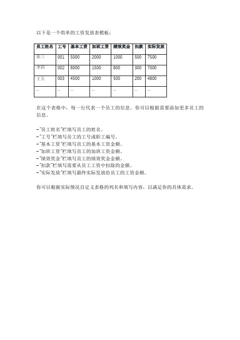 工资发放表模板 表格