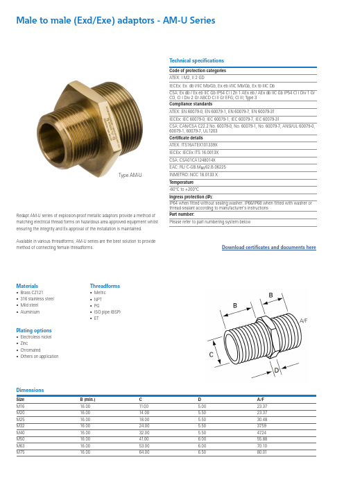 红适 AM-U 系列爆破证明金属适配器说明书