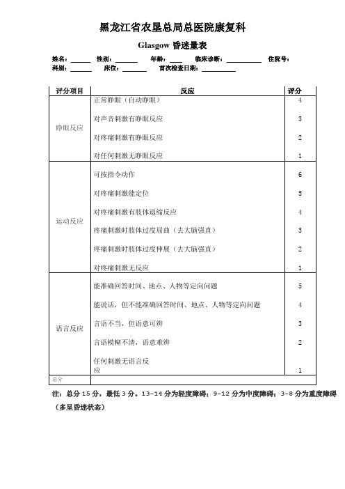 Glasgow昏迷评分量表