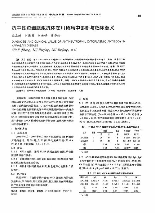 抗中性粒细胞浆抗体在川崎病中诊断与临床意义