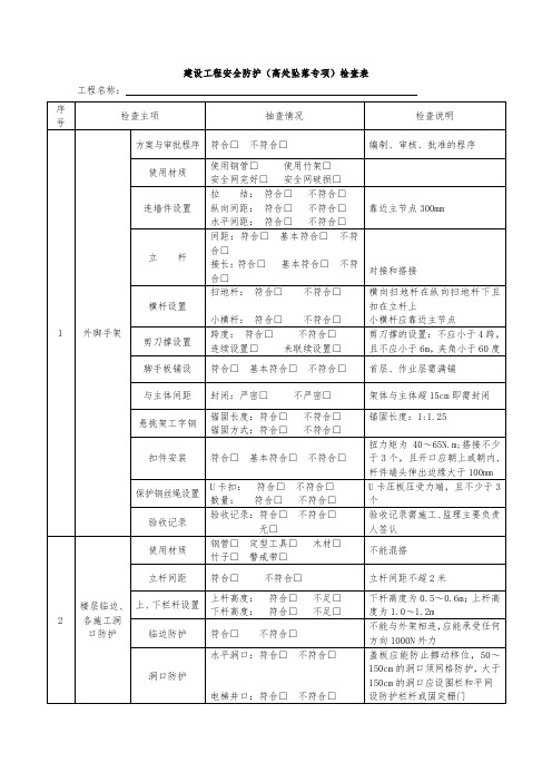 建设工程安全防护(高处坠落专项)检查表