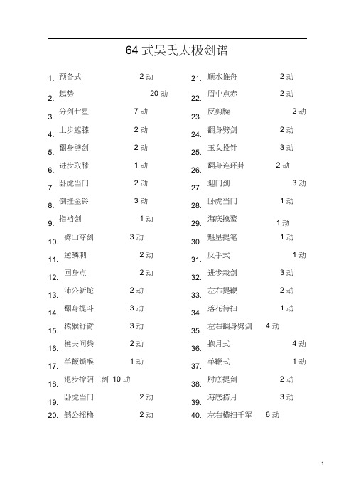 64式吴氏太极剑谱