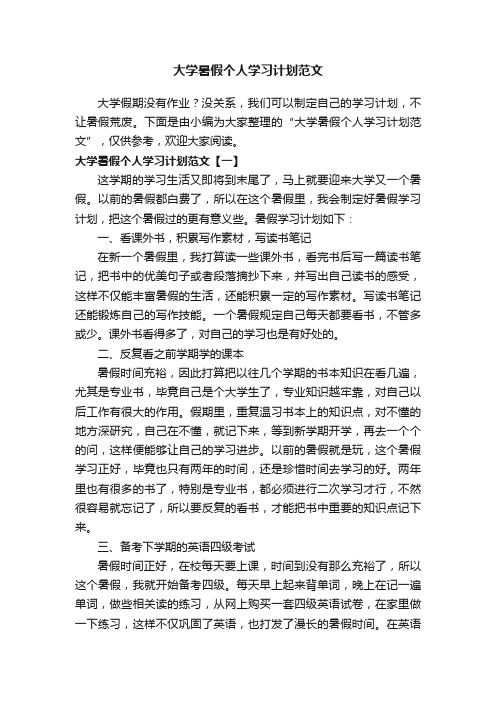 大学暑假个人学习计划范文