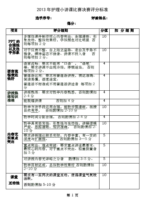 小讲课决赛评分标准