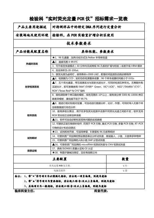 检验科实时荧光定量PCR仪招标需求一览表