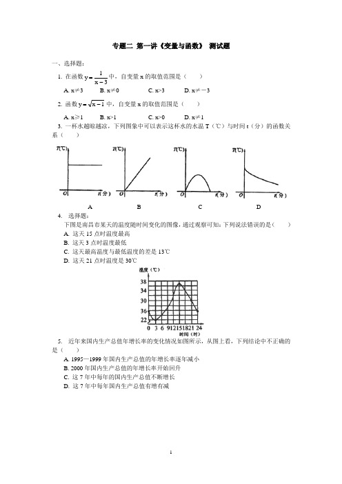 专题二 第一讲《变量与函数》 测试题