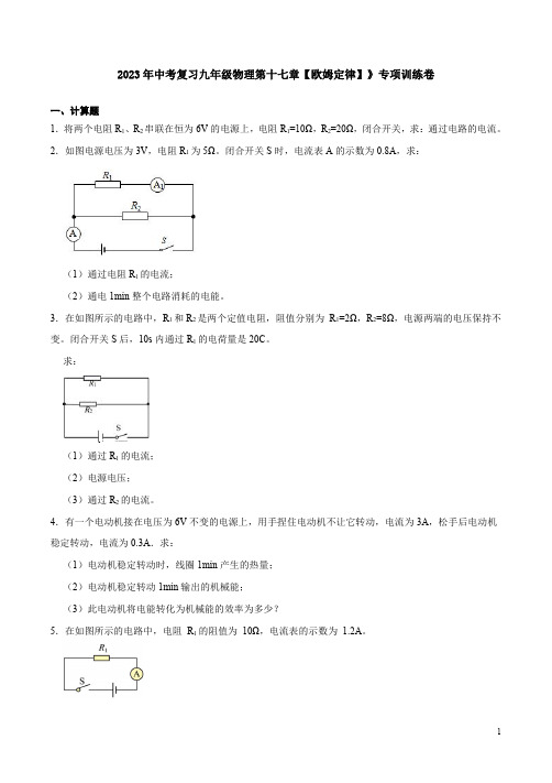 2023年中考复习人教版九年级物理第十七章【欧姆定律】》专项训练卷附答案解析